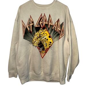 Def Leppard Cream Graphic Oversized Sweatshirt Size Small PTP 24